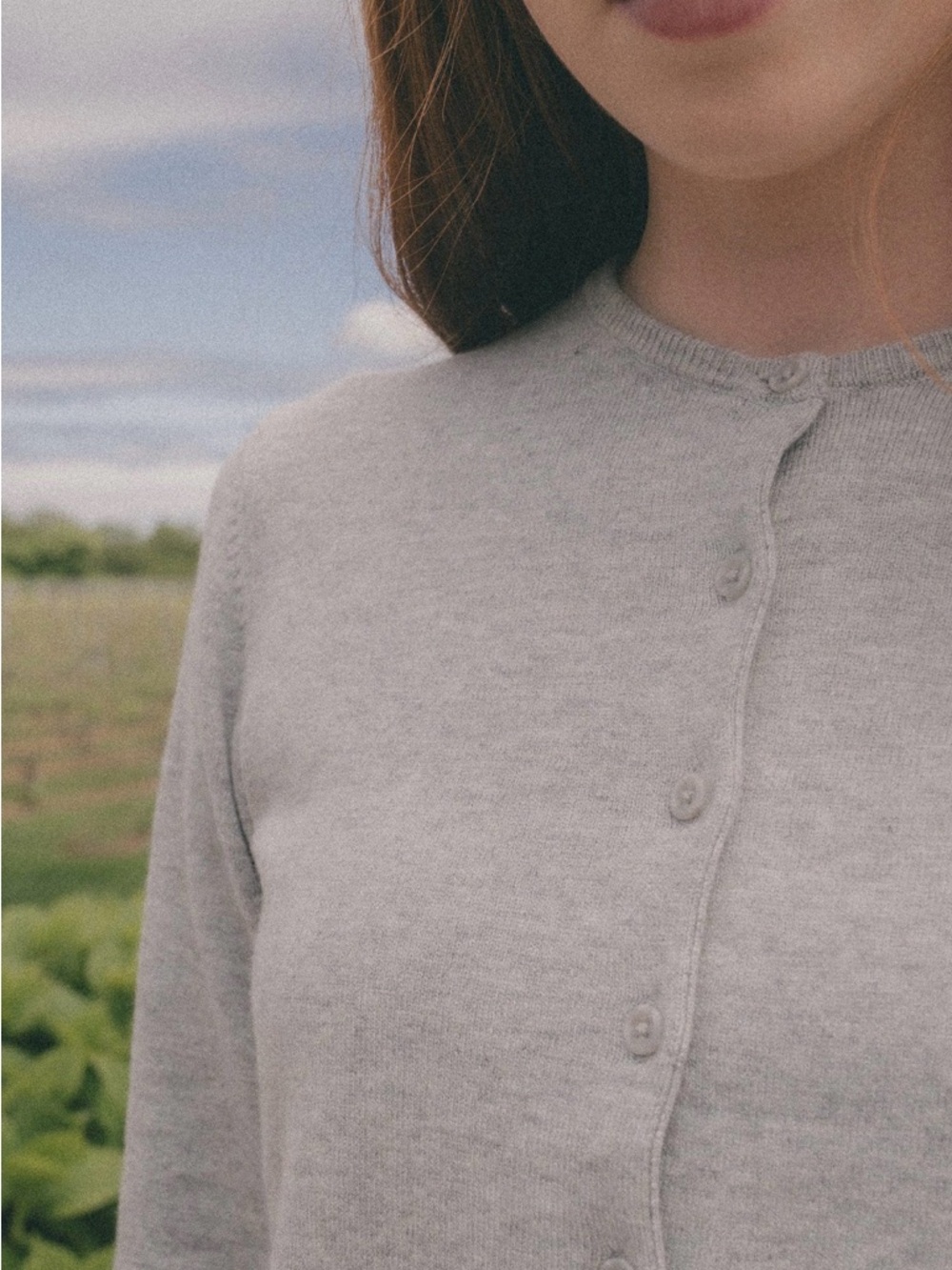 LOFT Light Gray Button-Up Crewneck Cardigan